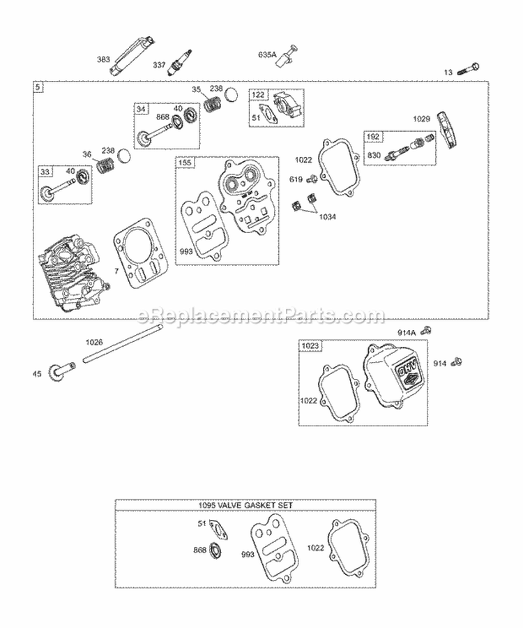 Head KitsGasket Sets - Valve Diagram and Parts List for 113452-0049-E1  Briggs and Stratton Engine